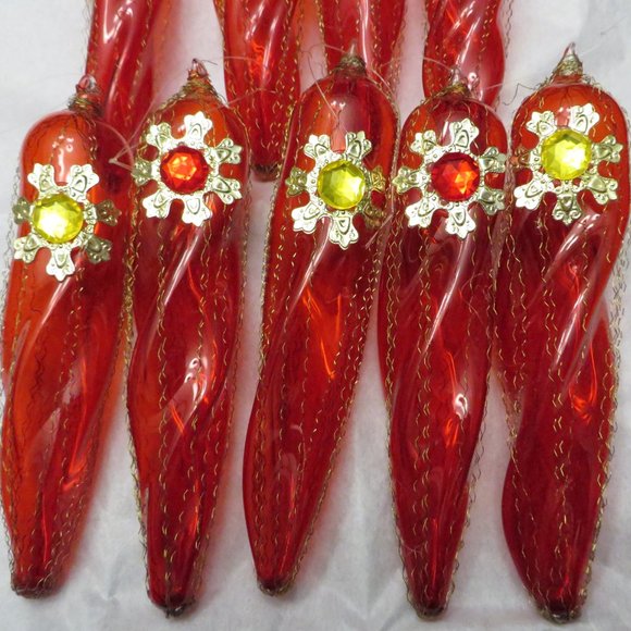 STUNNING RED HANDBLOWN GLASS SNOWDROP ORNAMENTS - Picture 3 of 9